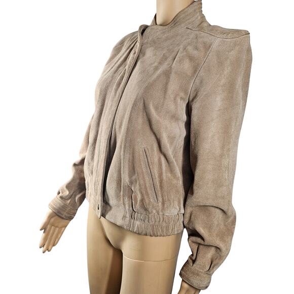 1980s Brown Suede Leather Zip Up Jacket Size 11 - 12 Vintage Womens Size XS - Picture 10 of 12